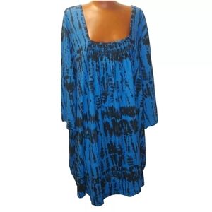 Woman Within Tunic Top Mini Dress Woman Plus 5X 6X Smocked Square Neck Blue